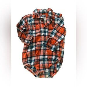 OshKosh B'Gosh Baby Boys' Button-Front Plaid Orange Blue Flannel One Piece